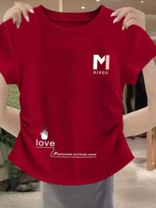 Summer New Womens Cotton T-shirt round Neck Short Sleeve Irregular Design Fashionable Versatile Korean Style Loose Fit Top