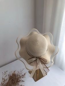 Topi Pantai Jerami Lebar Pita Wanita Fashion Summer Beach Hat