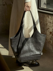 Large Size Basket Bag Handbag Lazy Washed Head Layer Cowhide Single Shoulder Flower Basket Commuter Bag Casual Style Soft Handle