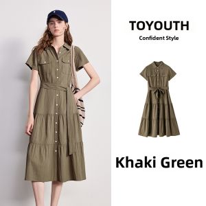 Toyouth | New Fashion Womens Office Dress with Tailoring Slimming Waist and Short Sleeves in Pique Style