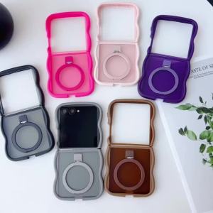 Translucent Ring Holder Phone Case for Samsung Galaxy Z Flip 7 6 5 4 3 5G Flip7 FE for Magsafe Magnetic Curly Wavy Frame Cover