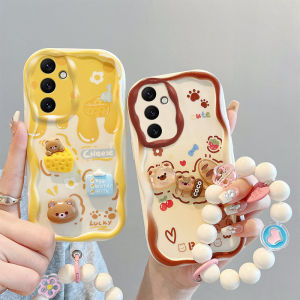 Casing Samsung Galaxy A24 A34 A54 A04s A13 A23 A33 A53 LTE 5G 4G Phone Case New Design 3D Doll Cute Cartoon Bear Cream Silicon Soft Cover with Bracelets 2023