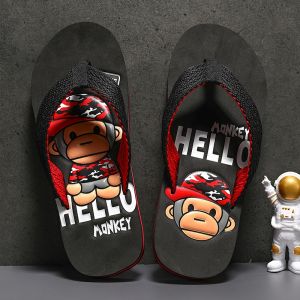 Summer New Mens Flip Flops Beach Cute Monkey Personality Trend Black Anti-slip Soft Bottom Slippers Youth Casual Sports Shoes