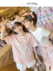 Original Butterfly Knot 3D Design T-Shirt Summer New Womens Clothes Best Friend Matching Outfit Sweet Loose Fit Cotton Blend
