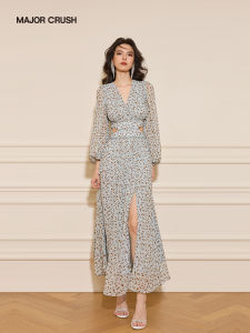 French Island Style Printing Waisted Midi Dress