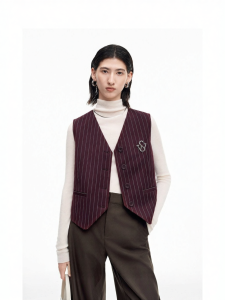 Retro Wine Red Striped V-neck Sleeveless Vest