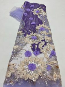 Luxury 3D Flower Beaded Lace Fabrics African Lace Fabric 5 Yards High Quality 2026 Sequence Tulle Lace for Sewing