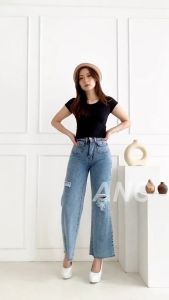 Celana Kulot Terkini - Celana Kulot Sobek Rawis Acid RK10243 - Jeans Import Kekinian