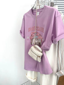 Youthful Design Sweet Style Letter Print Pale Cream Pink T-Shirt Cotton