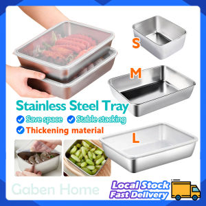 Stainless Steel Square Plate Tray With Lid Baking Serving Food Tray Rectangular Dish Tray Refrigerator Kitchen Food Pan Dulang Makanan Keluli