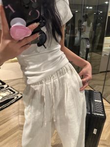 กางเกงขายาวทรงหลวมพิเศษสำหรับผู้หญิง ทรงหลวม ทรงหลวม ทรงบาง กางเกงขายาวทรงหลวมเอวสูง กางเกงขายาวทรงหลวมแบบยาวปานกลาง