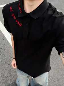 OUMULONG | Black Embroidery Summer Weight Short Sleeve Polo Shirt