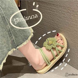 รองเท้าแตะส้นหนาแบบสวมสบายสำหรับผู้หญิงในช่วงฤดูร้อนปี 2024 รองเท้าแตะชายหาดแบบสวมได้สองทาง รองเท้าแตะสไตล์โรมันที่สวมใส่สบาย