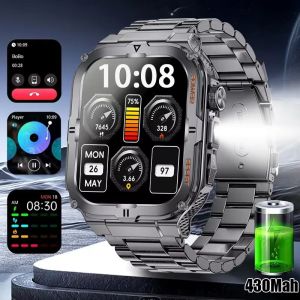 2025 Military Outdoor Sport Smart Watch Men 430mAh Battery 1.96" AMOLED LED Flashlight 3ATM Waterproof Bluetooth Call Smartwatch