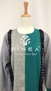 Minea gamis tenun kombinasi katun linen Adibah
