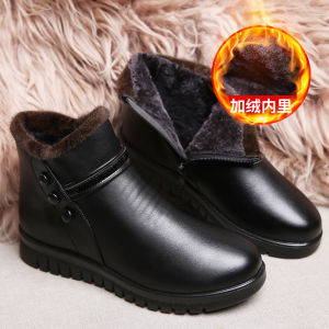 Mothers Shoes Cotton-Padded Shoes Womens Winter Genuine Leather Soft Bottom Comfortable Non-Slip Elderly Short Boots Fleece-lined Heattech Middle-Aged and Elderly Leather Shoes