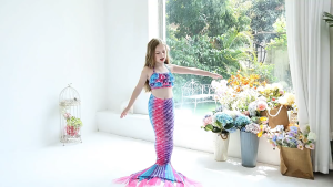 4PCS Girls Mermaid Tail Swimsuit with Monofin Flipper Bikini Girls Children Swimmable Mermaid Tail Costome Dress