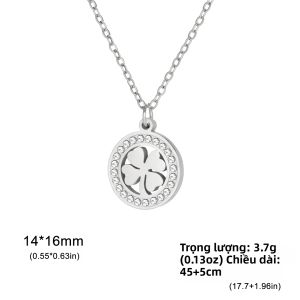 Mặt Dây Chuyền Cỏ Bốn Lá May Mắn Thời Trang Nữ Chất Liệu Thép Không Gỉ Thiết Kế Tròn Đính Đá Dễ Thương Lãng Mạn Quà Tặng Ngày Valentine