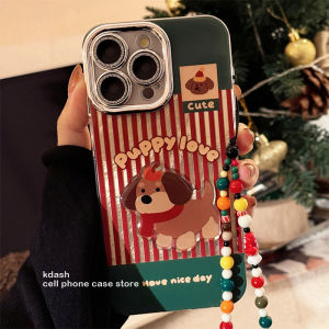 Christmas Plaid Dog Chain Phone Case Full Cover Air Cushion Soft Shell Protective Case for  16Pro 15Promax 14Pro 13Pro 12Pro 11Xs