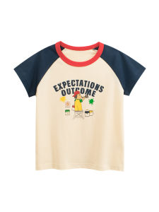 Cute Pure Cotton Short Sleeve T-Shirt for Little Girls Summer Breathable Casual Print Shoulder Insert T-Shirt Childrens Clothing