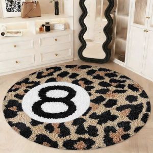 VIKAMA Vintage Leopard 8 Pool Ball Circular Rug Non Slip Stain Resistant Fluffy Cool Trendy Teen Bedroom Indoor Decor Mat
