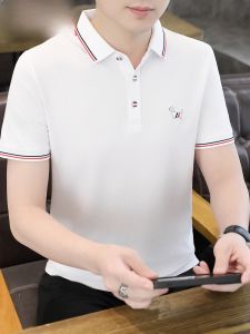 HENGYUANXIANG | Hengyuanxiang Embroidered Polo Shirt Short Sleeve Casual Mens T-Shirt Breathable Fashionable Urban Style Cotton Polyester Blend