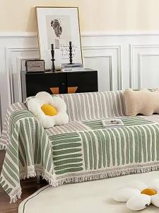 Four Seasons Print Cotton Sofa and Camping Blanket With Tassels