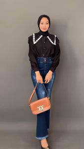 AR - ALIFIA TOP BLOUSE SAILOR WANITA // TASYA KEMEJA POLO LINEN KERAH RENDA