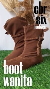 CBR SIX Sepatu kasual boot flat wanita / Bahan beludru coklat / Sol datar / RMC 006