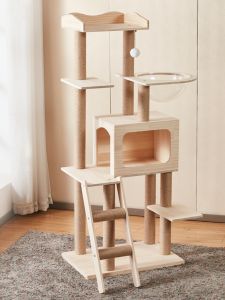 Cat Climbing Frame Solid Wood Large Cat Nest Space Capsule Integrated Scratching Pole Cat Scratch Trees Cat Tree Hemp Rope Column Cat Toy