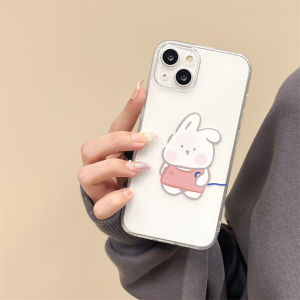 Cute Couple Rabbit Pig Silicone Phone Case Transparent Anti-Fall Protection for 13 pro Max 12 11 XR 16 Creative 8 plus 7 Soft Shell