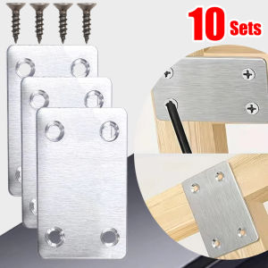 10Sets Thickened Stainless Steel Corner Code Straight 4-Hole Fixed Angle Brackets Furniture Connection Fixed Support Accessories Suitable for Furniture Cabinets Wood Shelves