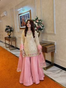 Elegant traditional outfit with cream and pink color Pre order