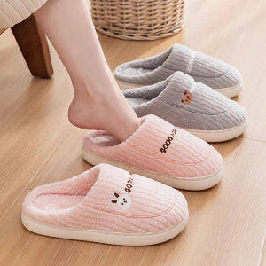 รองเท้าแตะบุขนแกะแบบหนาสำหรับใส่ในบ้านในฤดูใบไม้ร่วงและฤดูหนาวสำหรับผู้ชายและผู้หญิง รองเท้าแตะแบบสวมสำหรับฤดูร้อนที่มีการป้องกันการลื่น