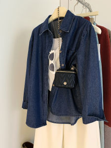 AMILUCK | Deep Blue Casual Style Womens Denim Shirt Design Sensation Oversized Jacket Layering Autumn New Fashion Cotton Polyester Blend