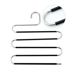 Stainless steel S-shaped hanger multifunctional drying pants hanger for household use five layer non slip storage pants rack