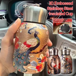 แก้วเก็บความร้อนสแตนเลสพิมพ์ลาย 3 มิติ Little Chubby แก้วเก็บความร้อนสูญญากาศสำหรับเดินทาง แก้วกาแฟเก็บความร้อนและเย็น