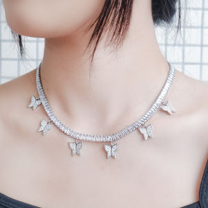 SEQUITO Temperament Anniversary Butterfly Pendant Necklace Delicate AAAAA CZ Zirconia Gold Silver Plated Brides Neck Crystal Jewelry SN042