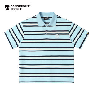 Dangerous People DSP Retro Stripes Polo Shirt American Loose Simple Short Sleeve T-Shirt Youth Fashion Shoulder Sleeve Design