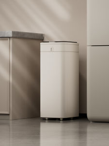 Home Use Trash Can Pressured Cream White Kitchen Storage Bucket Living Room Pull out with Cover Toilet GAOK Metal Dustbin 15L