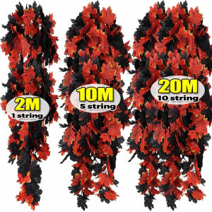 Dizoey 20M Halloween Black Leaf String Artificial Maple Leaves Garland Fake Plants Hanging Vines Autumn Rattan Garlands Party Decor
