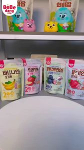 Date 10-12/2025 Sữa chua khô Bebedang Hàn Quốc cho bé ăn dặm từ 8 tháng vị dâu chuốitáo việt quất