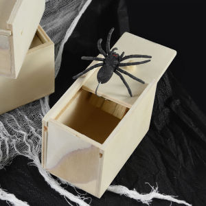 กล่องไม้ตกใจแมงมุมดำ เล่นตลก เล่นตลก ซ่อน กล่องเซอร์ไพรส์ ของขวัญฮาโลวีน จำลอง แมงมุมตกใจ ของเล่นหลอก