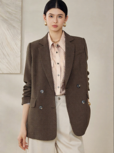 Roey s house | Áo Khoác Vest Công Sở Chất Liệu Linen Phong Cách Chuyên Nghiệp Màu Cà Phê Đậm Size Lớn