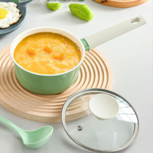 S&S Milk Pot Non Stick 18cm Saucepan Baby Food Pot With Glass Cover 16cm Induction Cooker Pan Soup Pot Gas Stove Universal Electric Cooking Pot Antibacterial Ceramics Baby Complementary Food Pot Instant Noodle Pot