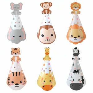 (6Pcs) Topi Ulang Tahun Anak Kerucut Karakter Hewan Animal Perlengkapan Ultah