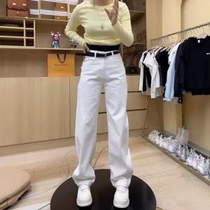Quần Jeans Denim Ống Thẳng Màu Trắng Cỡ Lớn Mùa Hè Quần Ống Rộng Thường Ngày Cho Nữ Quần Jeans Ống Rộng Cổ Điển