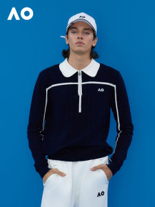 AO | Textured Knit Long Sleeve Polo Shirt for Tennis