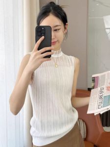 Lace Trim Sleeveless Vest Strap Womens Autumn Winter Knitted Inner Shirt Base Top Regular Length Slim Fit Online Exclusive