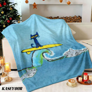 Beast Kingdom | Surfing Blue Cat Winter Summer Flannel Blanket Throw Fleece Soft Fuzzy Plush Cozy Fleece Blankets for Sofa Ideal Gifts